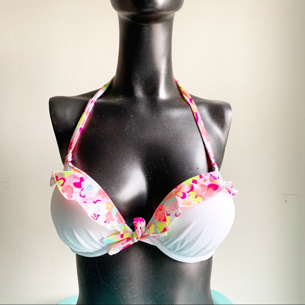 Victorias secret white ruffled push tip swim top